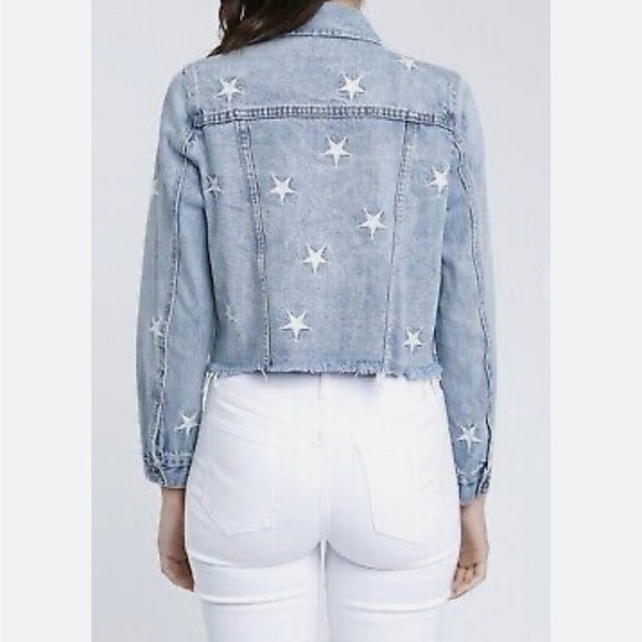 Pistola Brando Star Embroidery Denim Jacket in a light wash with a raw hem. - Picture 13 of 14
